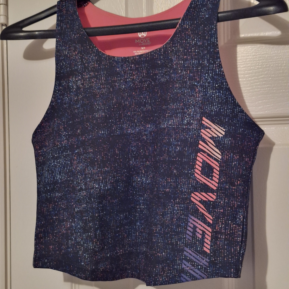 Ardene Navy Speckled Crop Top with Pink Logo